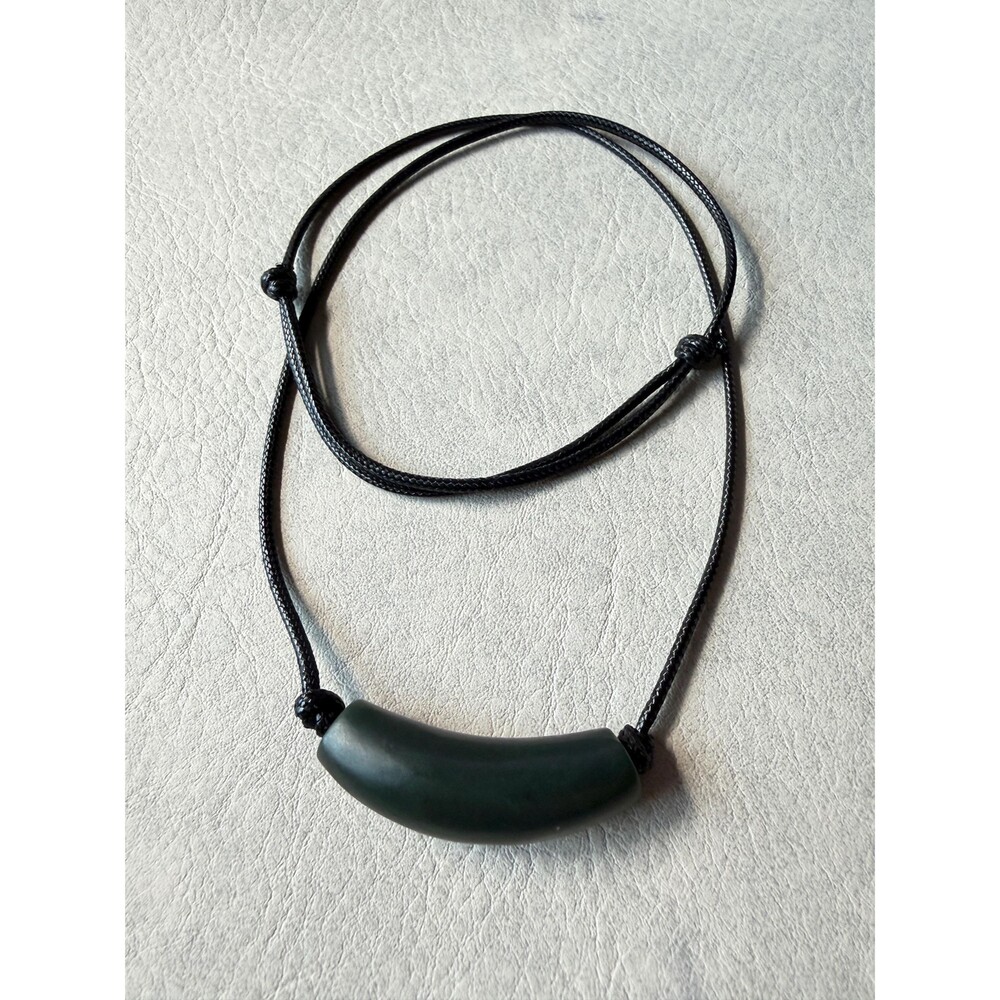 Natural Green Jade Bar Pendant Necklace brown tone Nephrite Adjustable Cord